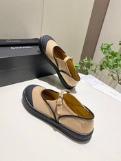 CHANEL 26S MARY JANE FLAT IN BLACK MIX BEIGE FABRIC AND LAMBSKIN
