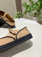 CHANEL 26S MARY JANE FLAT IN BLACK MIX BEIGE FABRIC AND LAMBSKIN