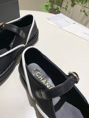CHANEL 26S MARY JANE FLAT IN BLACK FABRIC AND LAMBSKIN