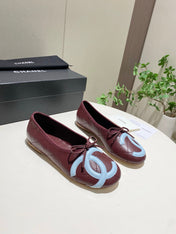 CHANEL 26S FLATS IN DARK RED LAMBSKIN WITH BOW