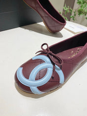 CHANEL 26S FLATS IN DARK RED LAMBSKIN WITH BOW
