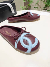 CHANEL 26S FLAT MULES IN DARK RED LAMBSKIN