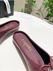 CHANEL 26S FLAT MULES IN DARK RED LAMBSKIN