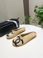 CHANEL 26S FLAT MULES IN BEIGE LAMBSKIN