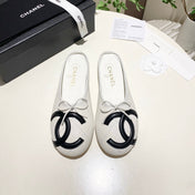 CHANEL 26S FLAT MULES IN WHITE LAMBSKIN