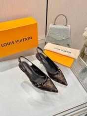 6AM SLINGBACK HIGH HEELS 55 MM IN CHOCOLATE BROWN MONOGRAM LAMBSKIN