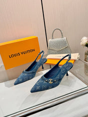 6AM SLINGBACK HIGH HEELS 55 MM IN CLASSIC BLUE MONOGRAM DENIM
