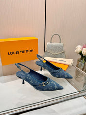 6AM SLINGBACK HIGH HEELS 55 MM IN CLASSIC BLUE MONOGRAM DENIM