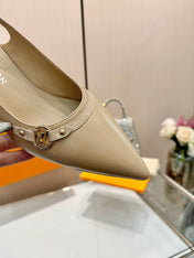 6AM SLINGBACK HIGH HEELS 55 MM IN TAN BEIGE LAMBSKIN