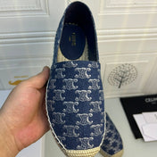 NEW FLAT FISHERMAN SHOES NAVY BLUE COTTON CANVAS