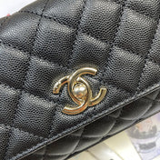 CHANEL 26S COCO HANDLE BAG 32 IN BLACK AND BURGUNDY CAVIAR CALFSKIN
