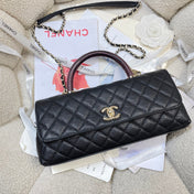 CHANEL 26S COCO HANDLE BAG 32 IN BLACK AND BURGUNDY CAVIAR CALFSKIN