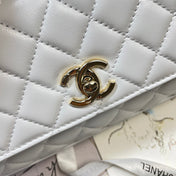 CHANEL 26S COCO HANDLE BAG 32 IN WHITE LAMBSKIN GOLD HARDWARE
