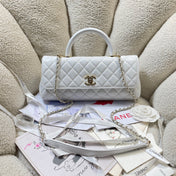 CHANEL 26S COCO HANDLE BAG 32 IN WHITE LAMBSKIN GOLD HARDWARE