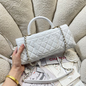CHANEL 26S COCO HANDLE BAG 32 IN WHITE LAMBSKIN GOLD HARDWARE