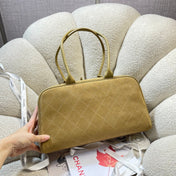 CHANEL 26S TOP HANDLE BAG MEDIUM 35 IN LIGHT BROWN QUILTED SUEDE AND CALFSKIN GOLD HARDWARE