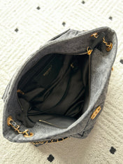 CHANEL 25S HOBO BAG 38 IN DARK GREY DENIM WITH GOLD HARDWARE