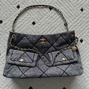 CHANEL 25S HOBO BAG 38 IN DARK GREY DENIM WITH GOLD HARDWARE