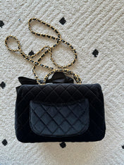 CHANEL 25S MINI FLAP BAG 23 IN BLACK VELVET WITH GOLD HARDWARE