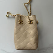 CHANEL 26S MINI BUCKET BAG 18 IN BEIGE QUILTED CALFSKIN GOLD HARDWARE
