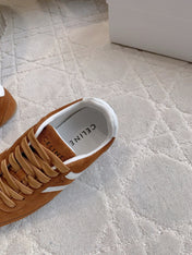 CELINE 25S JOGGER LOW LACE UP SNEAKER IN RUST BROWN CALFSKIN AND SUEDE