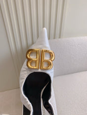 BALENCIAGA 25S HIGH SLINGBACK 35 MM IN WHITE LAMBSKIN WITH GOLD HARDWARE
