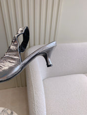 BALENCIAGA 25S HIGH SLINGBACK 35 MM IN SILVER LAMBSKIN WITH GOLD HARDWARE