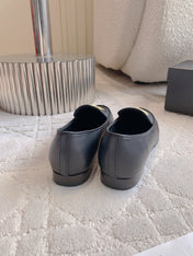 CHANEL 25S LOAFERS WITH LARGE LOGO IN BLACK CALFSKIN GOLD HARDWARE