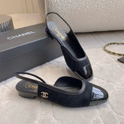 CHANEL 25S SLINGBACK IN BLACK CALFSKIN AND SUEDE GOLD HARDWARE