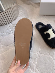 CELINE 26S MULES WITH LOGO IN BLACK WOOL
