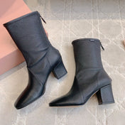 MIUMIU 26S HIGH-HEELED ANKLE BOOTS 70MM IN BLACK CALFSKIN