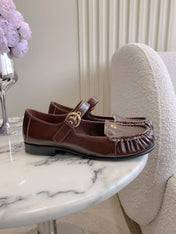 MIUMIU 26S LOAFERS IN BROWN CALFSKIN WITH STRAP