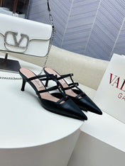 ROCKSTUD WISPY BLACK CALFSKIN MULE 60MM