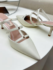 ROCKSTUD WISPY WHITE CALFSKIN MULE 60MM