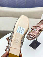 ROCKSTUD PEACH PINK MESH BALLERINA WITH CRYSTALS