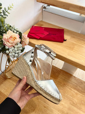 VALENTINO 26S WEDGE SHOES IN SILVER METALLIC CALFSKIN