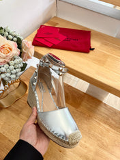 VALENTINO 26S WEDGE SHOES IN SILVER METALLIC CALFSKIN