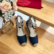 VALENTINO 26S WEDGE SHOES IN DARK BLUE CALFSKIN