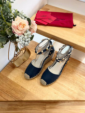 VALENTINO 26S WEDGE SHOES IN DARK BLUE CALFSKIN