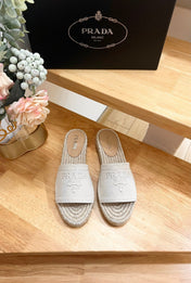 PRA CROCHET SLIPPERS CREAMY WHITE LINEN FABRIC