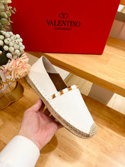 VALENTINO 26S SLIP ON SHOES IN WHITE CANVAS WITH ROCKSTUDS