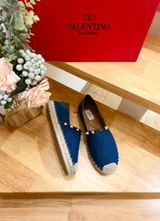 VALENTINO 26S SLIP ON SHOES IN BLUE DENIM WITH ROCKSTUDS