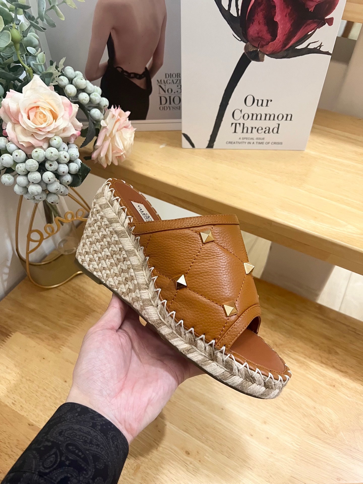 VALENTINO 26S WEDGE SANDALS IN BROWN CALFSKIN