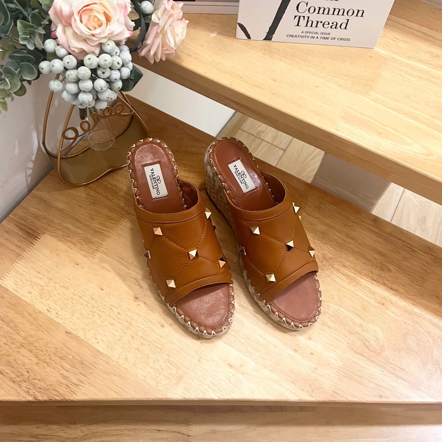 VALENTINO 26S WEDGE SANDALS IN BROWN CALFSKIN