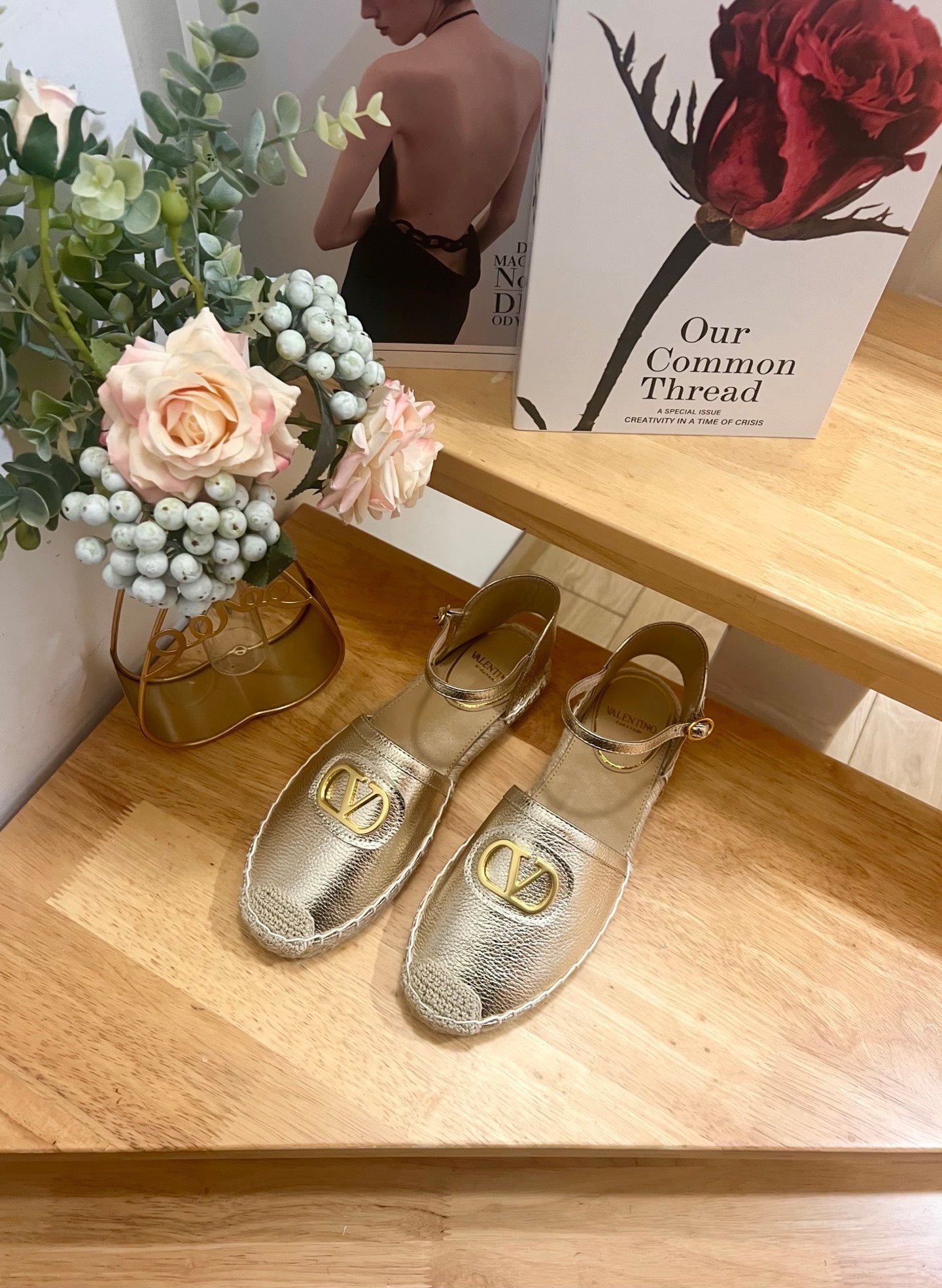 VALENTINO 26S ESPADRILLE SHOES IN METALLIC GOLD CALFSKIN