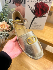 VALENTINO 26S ESPADRILLE SHOES IN METALLIC GOLD CALFSKIN