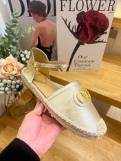 VALENTINO 26S ESPADRILLE SHOES IN METALLIC GOLD CALFSKIN