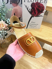 VALENTINO 26S ESPADRILLE SHOES IN BROWN CALFSKIN