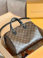 LV 25S SPEEDY SOFT 30 IN BROWN MONOGRAM CANVAS AND CALFSKIN SILVER HARDWARE