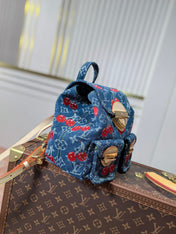 LV 25S VENICE BACKPACK 26 IN BLUE DENIM MONOGRAM CHERRY GOLD HARDWARE